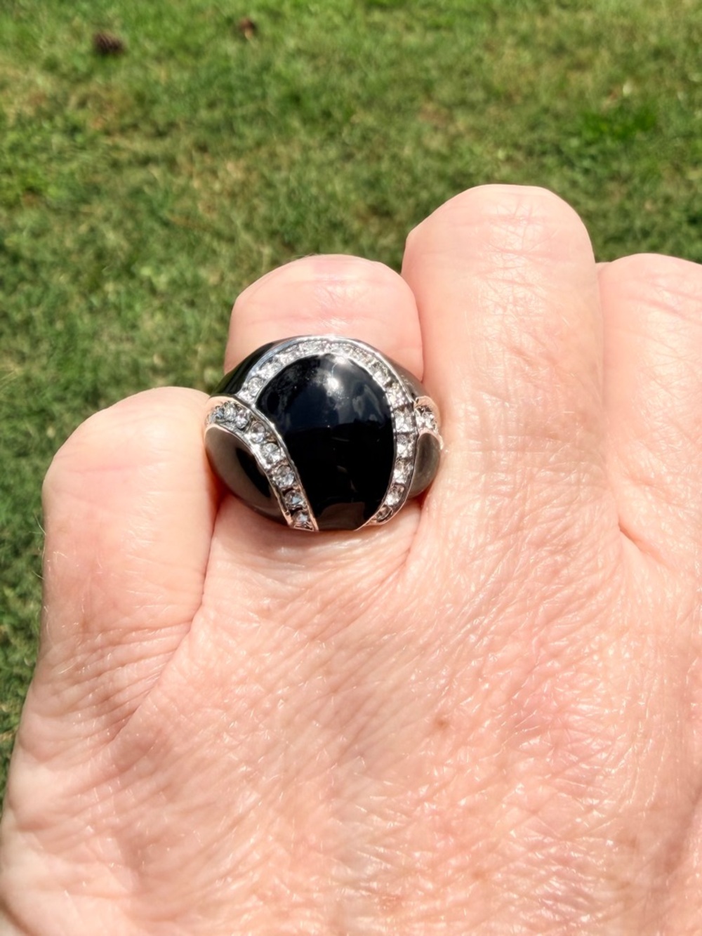 Camille Lucie Black Enameled Dome Ring with Channel Set CZ Accents